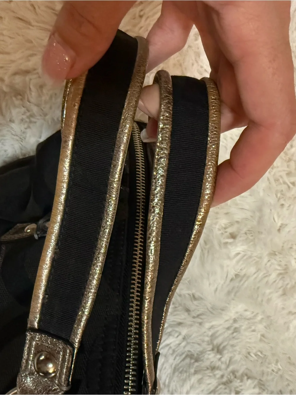 Coach Poppy Y2K Black Metallic Silver Glam Signature Canvas Tote Shoulder Bag